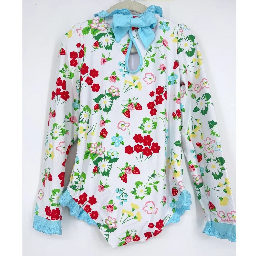 The Beaufort Bonnet Company Sarasota Surf Swimsuit Strawberry Floral Ruffle Sz 6